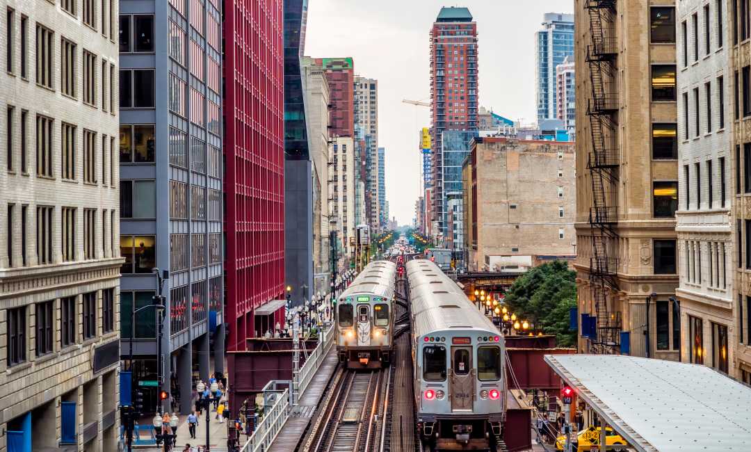 Subways in Chicago, IL, on a busy day.