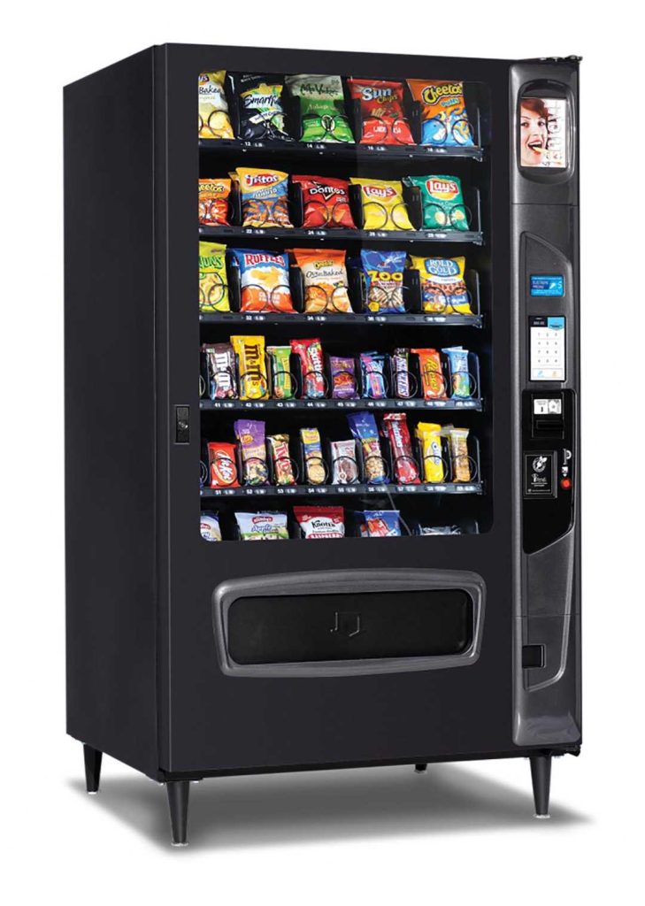 A black modern office vending machine. Office Vending Machines​ from Avcoa Vending, Chicago, IL.
