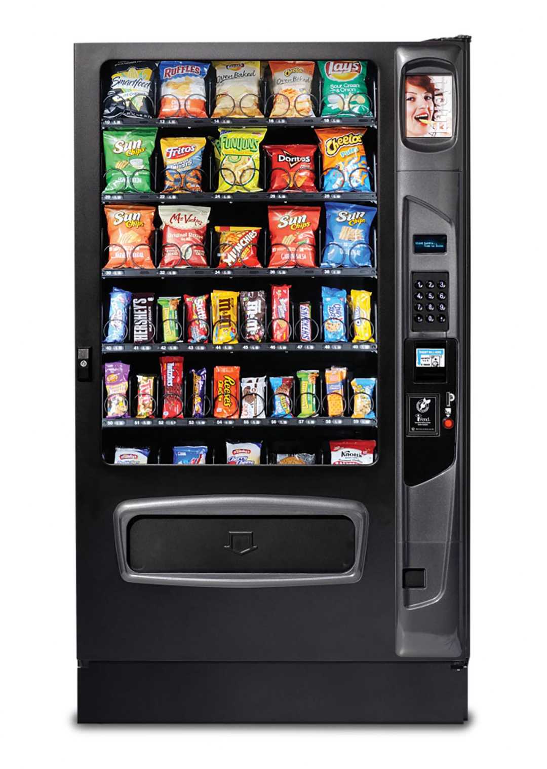 A modern snack vending machine provided by Avcoa Vending in Chicago, IL.